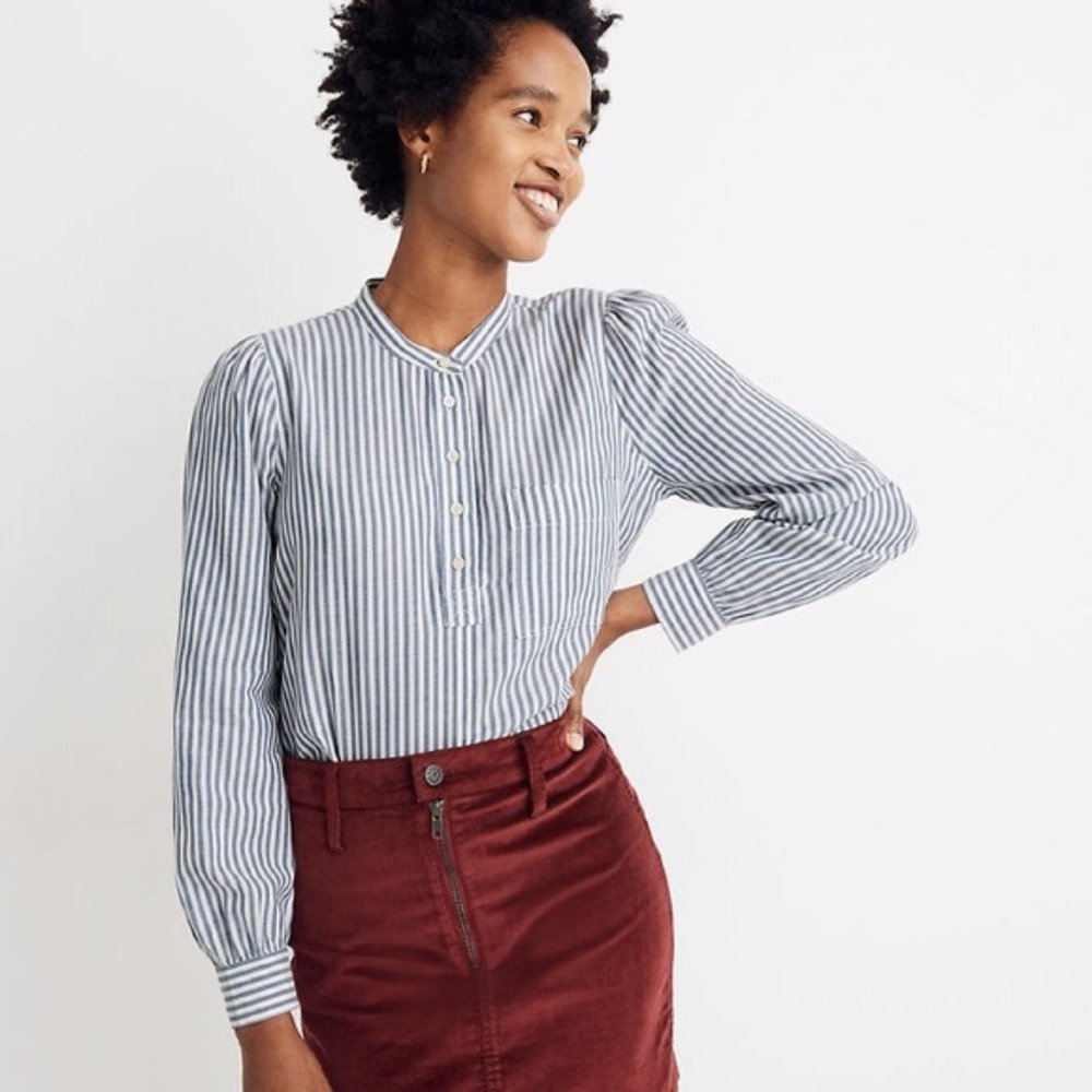S Madewell Puff-Sleeve Popover Shirt Striped